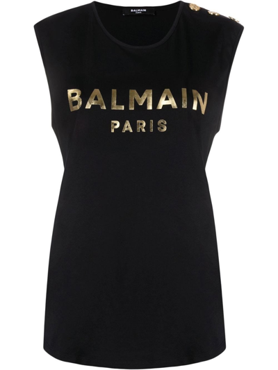Shop Balmain Top Logo In Black