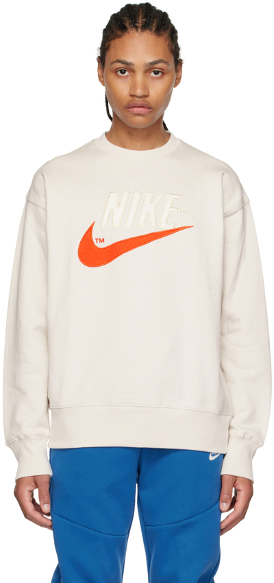 Nike Trend Fleece Retro Logo Crew Neck Sweatshirt In Stone-neutral In White  | ModeSens