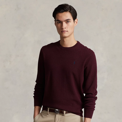 Shop Ralph Lauren Textured-knit Cotton Sweater In Aged Wine Hthr