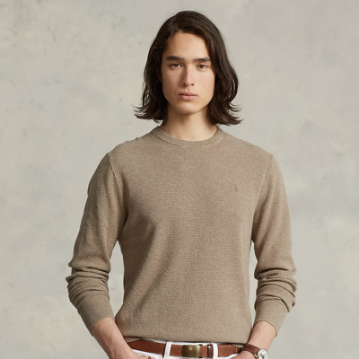Shop Ralph Lauren Textured Cotton Sweater In Honey Brown Heather