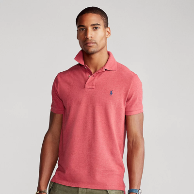 Shop Polo Ralph Lauren The Iconic Mesh Polo Shirt In Venetian Red Heather/navy