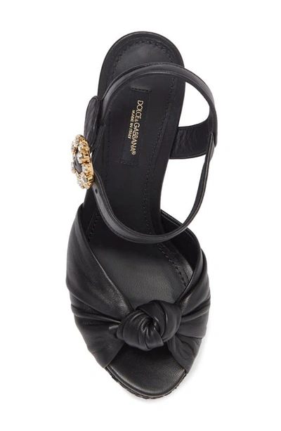 Shop Dolce & Gabbana Knot Embellished Slingback Wedge Sandal In Black