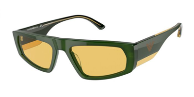 Shop Emporio Armani Yellow Browline Mens Sunglasses Ea4168 590985 56 In Green,yellow
