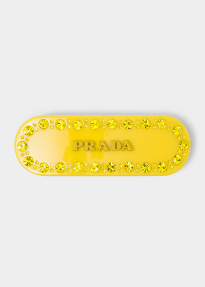 Shop Prada Crystal Embellished Logo Hair Clip In F0010 Giallo