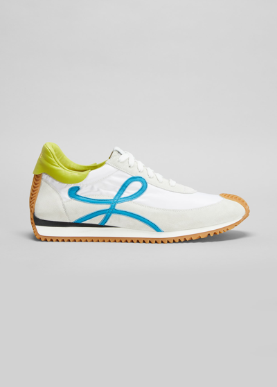 Shop Loewe Men's Flow Nylon & Leather Runner Sneakers In White/multicolor