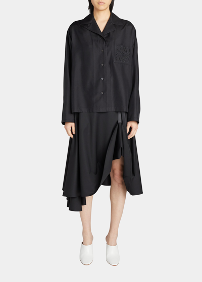 Shop Loewe Anagram-embroidered Pajama Blouse In Black