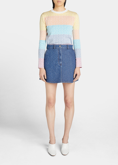 Shop Loewe Anagram Denim Mini Skirt In Indigo Blu