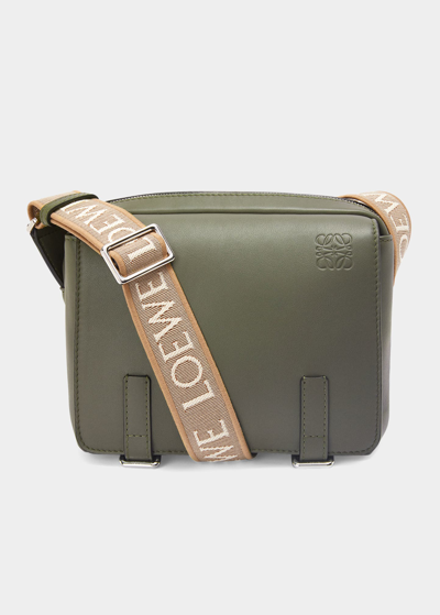 Shop Loewe Men's Military Leather Messenger Bag, Xs In Khaki Green