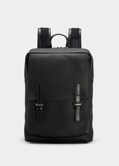 Shop Loewe Men's Soft Grained Leather Military Backpack In Black