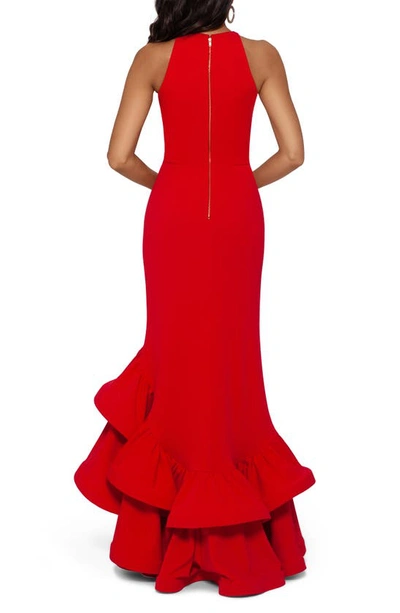 Shop Betsy & Adam Ruffle Halter Crepe Gown In Red