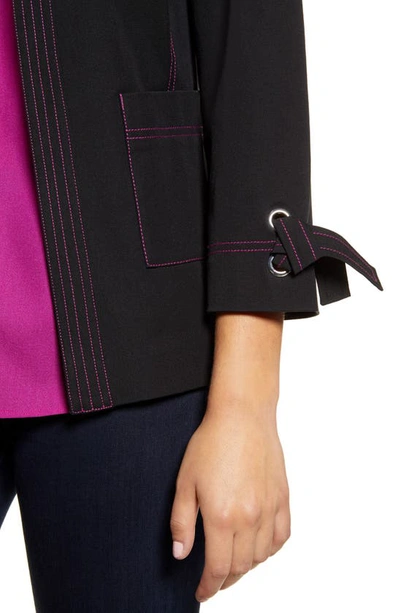 Shop Ming Wang Tie Cuff Jacket In Black/ Vivid Viola
