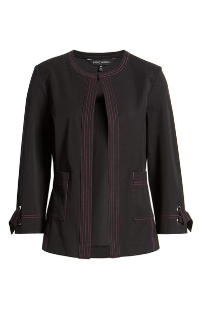 Shop Ming Wang Tie Cuff Jacket In Black/ Vivid Viola