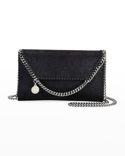 Shop Stella Mccartney Falabella Mini Shaggy Deer Wallet On Chain In Black