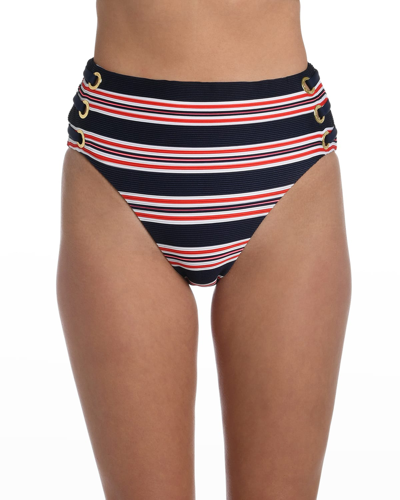 Shop La Blanca Sailor Striped High-waist Bikini Bottoms In Indigo