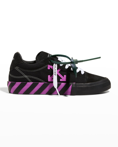 Off-White Virgil Abloh Low Vulcanized Black Purple Canvas Sneakers
