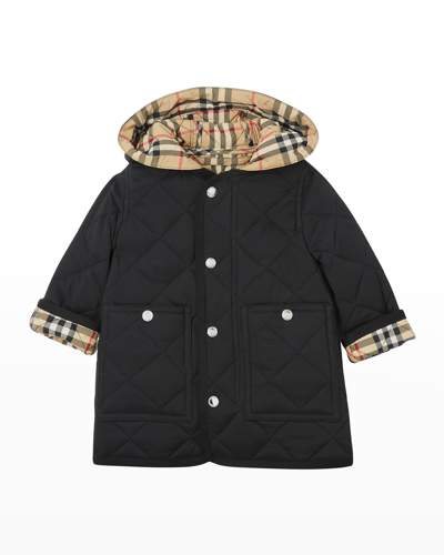Shop Burberry Kid's Reilly Diamond-quilted Hooded Jacket In Black