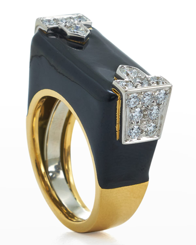 Shop David Webb 18k Black Enamel & Diamond Hero Ring