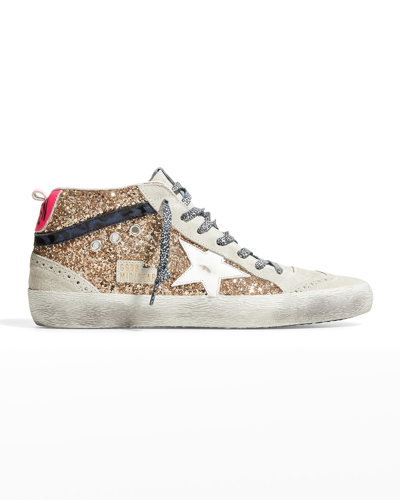 Shop Golden Goose Mid Star Glitter Wing-tip Sneakers In Animal Print