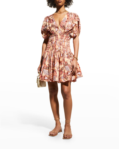 Shop A.l.c Luna Smocked Split-sleeve Mini Dress In Nude Peach Multi