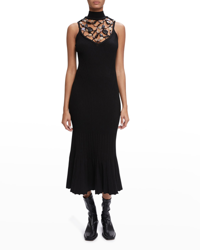 Shop Jonathan Simkhai Meredith Ribbed Beaded Combo Midi Dress In Black