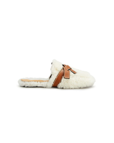 Shop Loewe Gate Shearling Leather Flat Mules In 1895 Soft White T