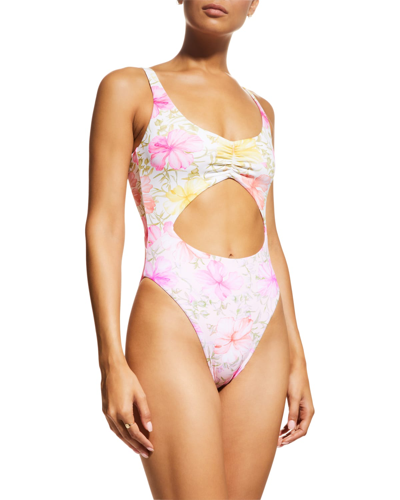Shop Hurley Floral Cutout One-piece Swimsuit In Hibiscus