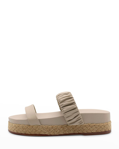 Shop Kaanas Selangor Ruched Leather Slide Sandals In Off White