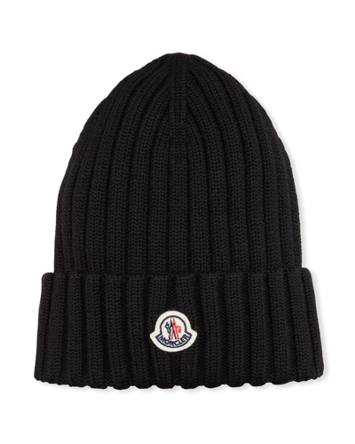 Moncler Wool Ribbed Beanie In Black