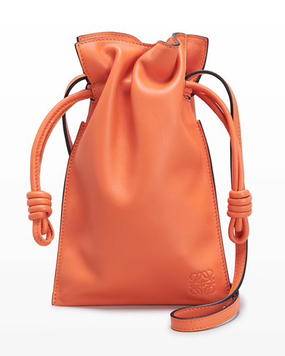 Shop Loewe Flamenco Pocket Mini Drawstring Crossbody Bag In Orange