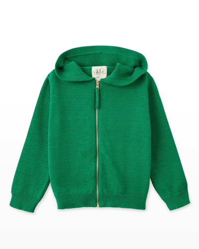 Shop Vild - House Of Little Kid's Hooded Cotton Cardigan In Green