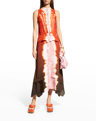 Shop Altuzarra Penelope Abstract-print Peplum Midi Dress In Sumac Shibori