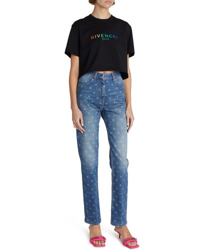 Shop Givenchy Rainbow Logo Embroidered Crop T-shirt In Black