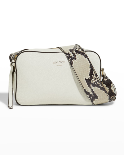 Shop Jimmy Choo Pegasi Zip Leather Camera Crossbody Bag In Latte Roccia