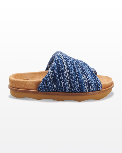 Shop Chloé Wavy Wool Knit Comfort Sandals In Multicolor Blue 1