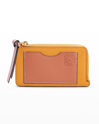 Shop Loewe Anagram Bicolor Leather Card Holder In 9062 Mandarin/cor