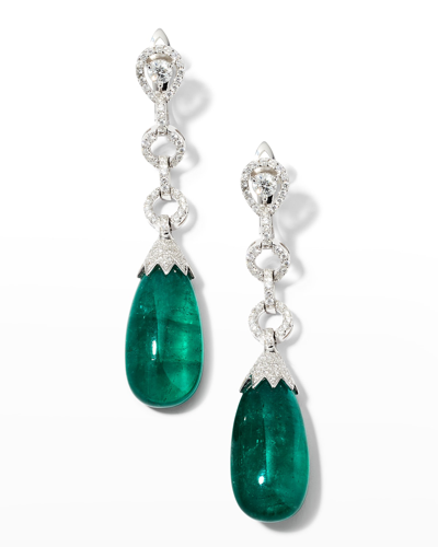 Shop Alexander Laut White Gold Teardrop Zambian Emerald And Diamond Earrings