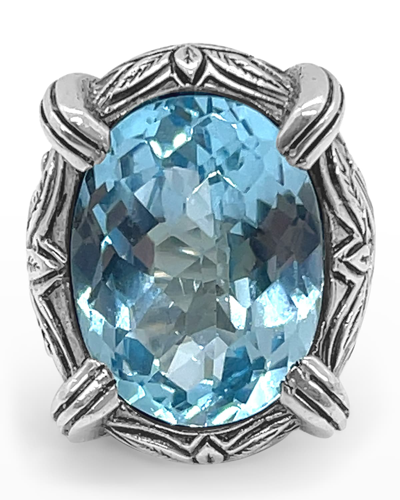 Shop Stephen Dweck Faceted Blue Topaz Ring In Engraved Sterling Silver