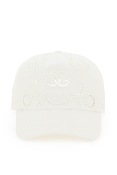 Shop Dolce & Gabbana Baseball Hat With Cut-out Embroidery In White