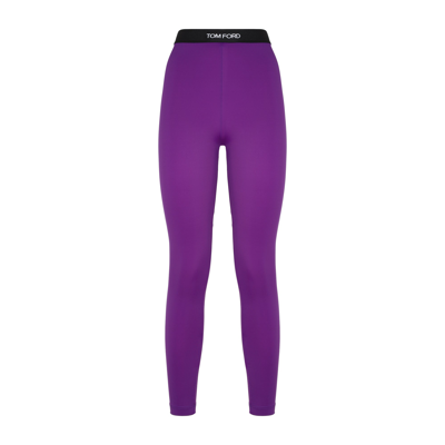 Shop Tom Ford Logo Stretch Lycra Leggings Pants In Pink &amp; Purple