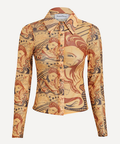 House Of Sunny Let's Get Out Abstract-pattern Stretch-woven Shirt In Brown