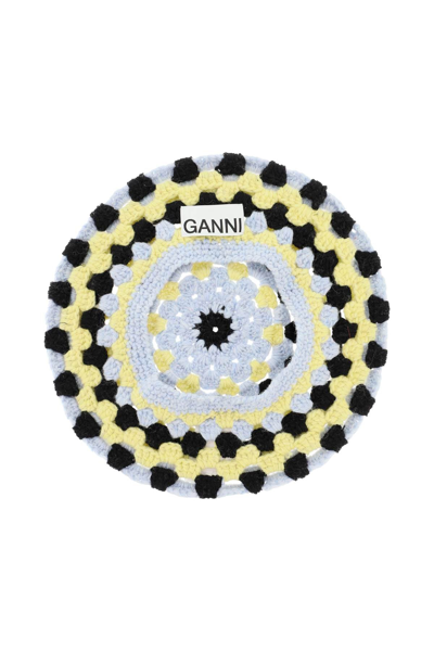 Shop Ganni Crochet Beret In Mixed Colours