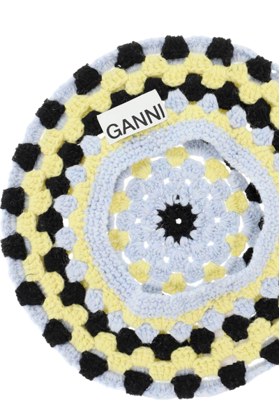 Shop Ganni Crochet Beret In Mixed Colours