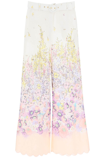 Shop Zimmermann Peach Gradient Floral-print Linen Trousers In Mixed Colours