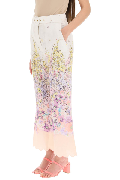 Shop Zimmermann Peach Gradient Floral-print Linen Trousers In Mixed Colours