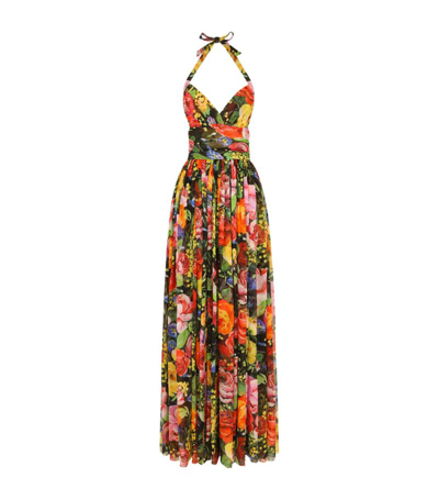 Shop Dolce & Gabbana Silk Floral Halterneck Dress In Multi