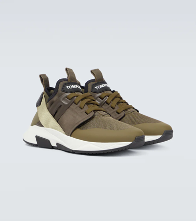 Shop Tom Ford Jago Mesh Sneakers In Military