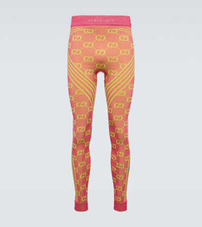 Shop Gucci Gg Supreme Jacquard Leggings In Cyclamen/yellow/mc