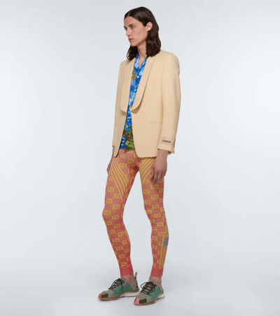 Shop Gucci Gg Supreme Jacquard Leggings In Cyclamen/yellow/mc