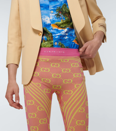 Shop Gucci Gg Supreme Jacquard Leggings In Cyclamen/yellow/mc