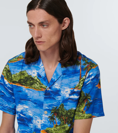 Shop Gucci Printed Bowling Shirt In Bluette/green/mc/mix